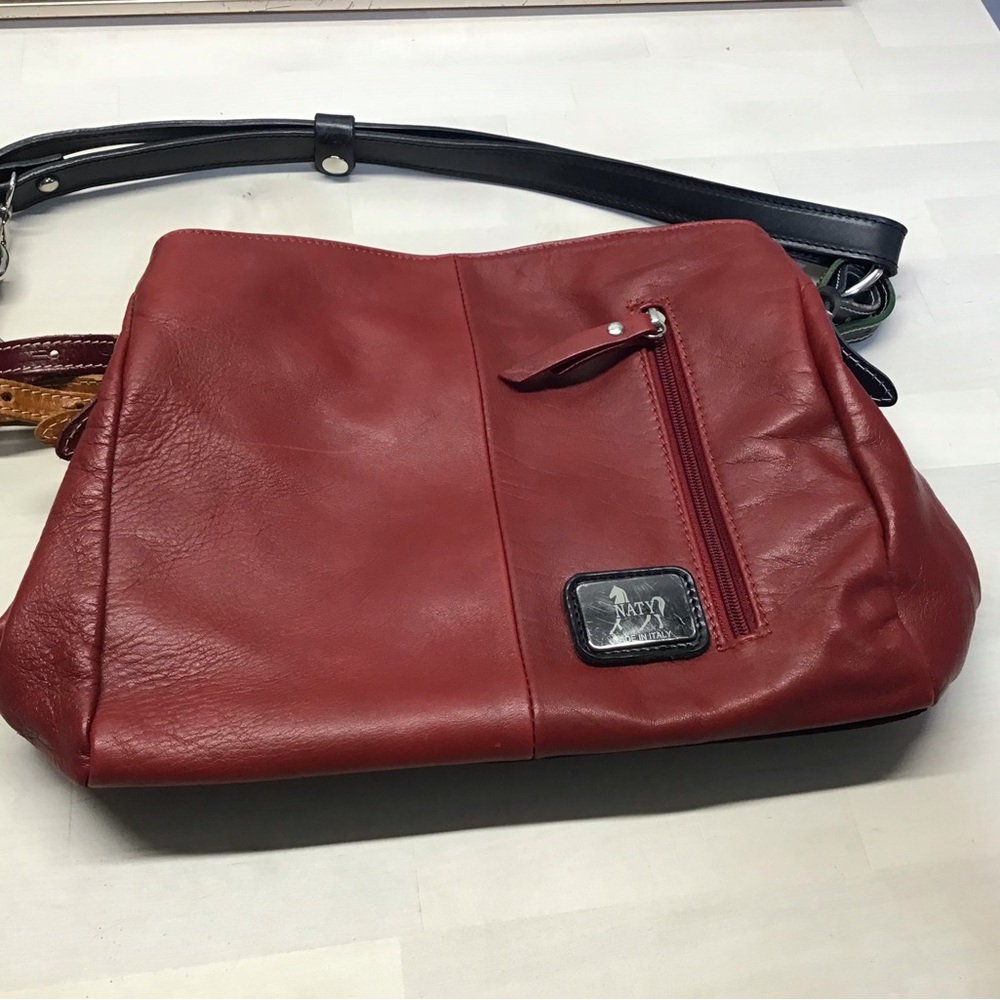 Naty genuine leather shoulder crossbody purse. Made in Italy. Exterior pocket